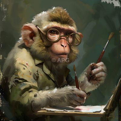 Künstlerischer Affe mit Brille und Pinsel